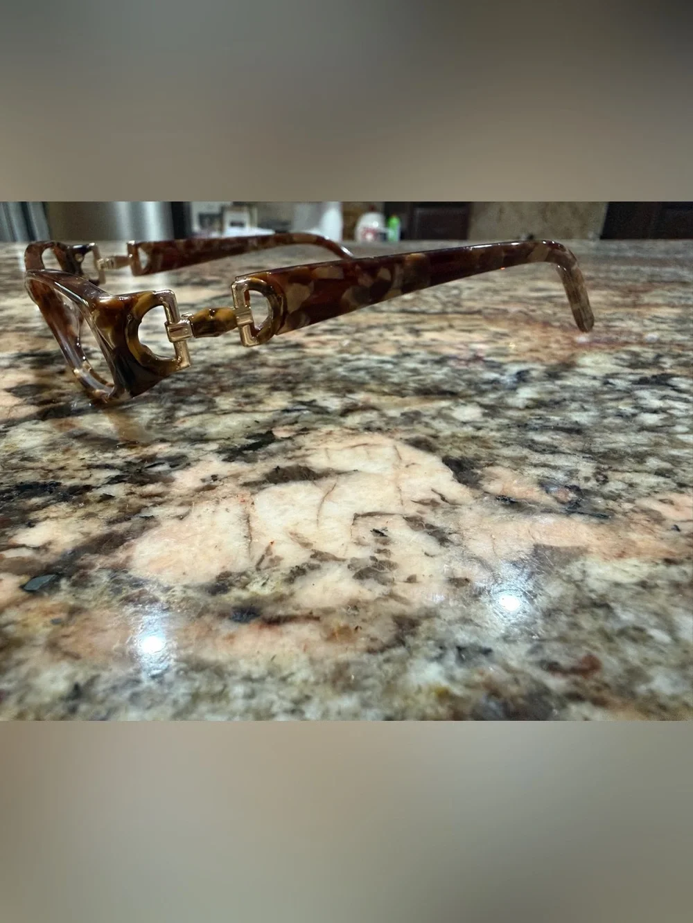Gucci Tortoiseshell Square Small Frame Bamboo accent Glasses-NO LENSES